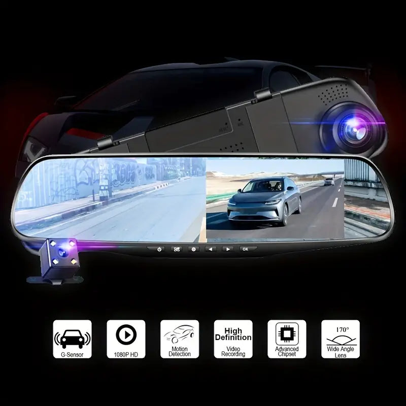 ESPEJO RETROVISOR CON CAMARA FULL HD DELANTERA Y TRASERA